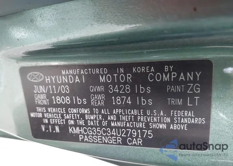 2004 Hyundai Accent Gl/Gt z USA, uszkodzony, nr VIN KMHCG35C34U279175